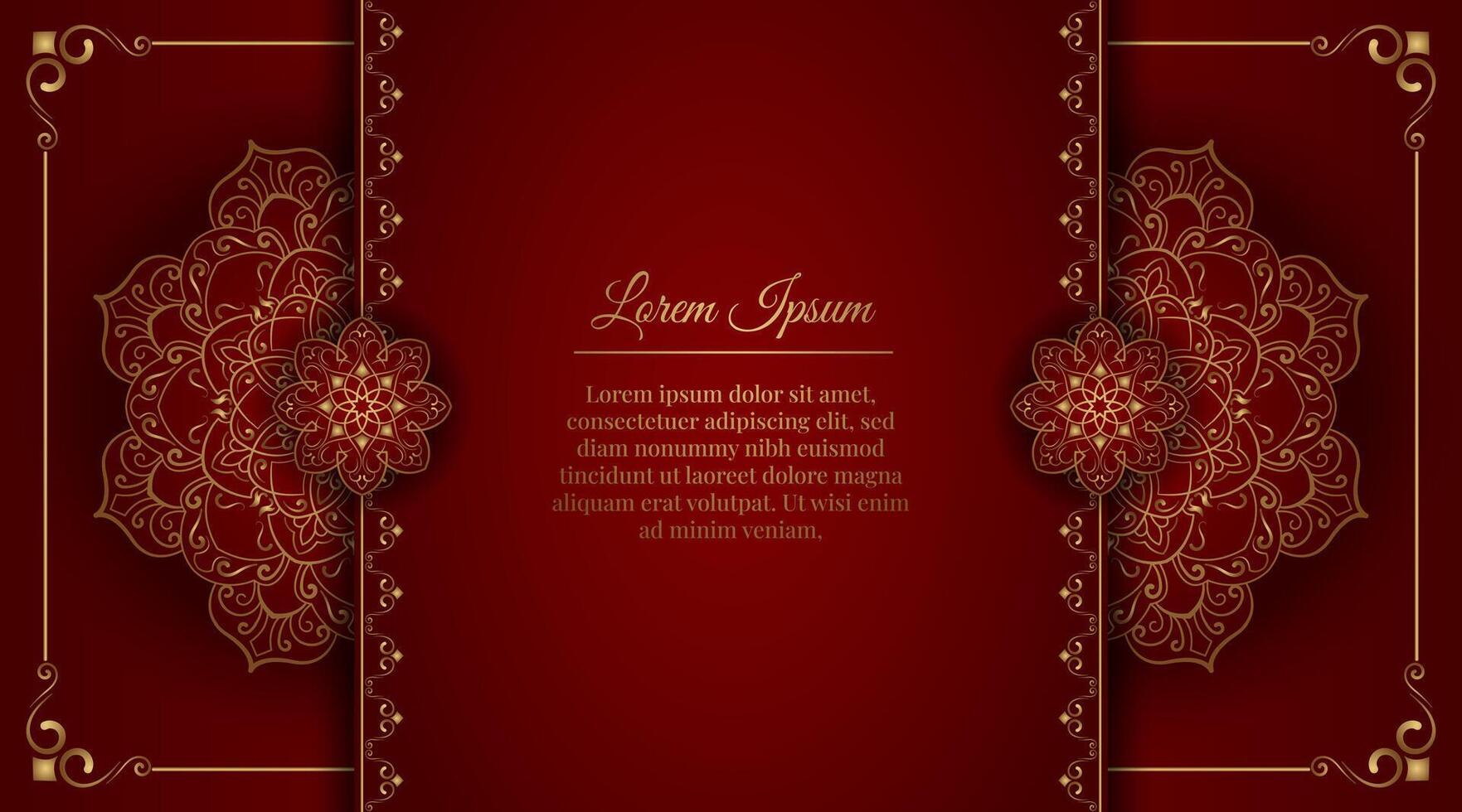 Red background with golden mandala ornament vector