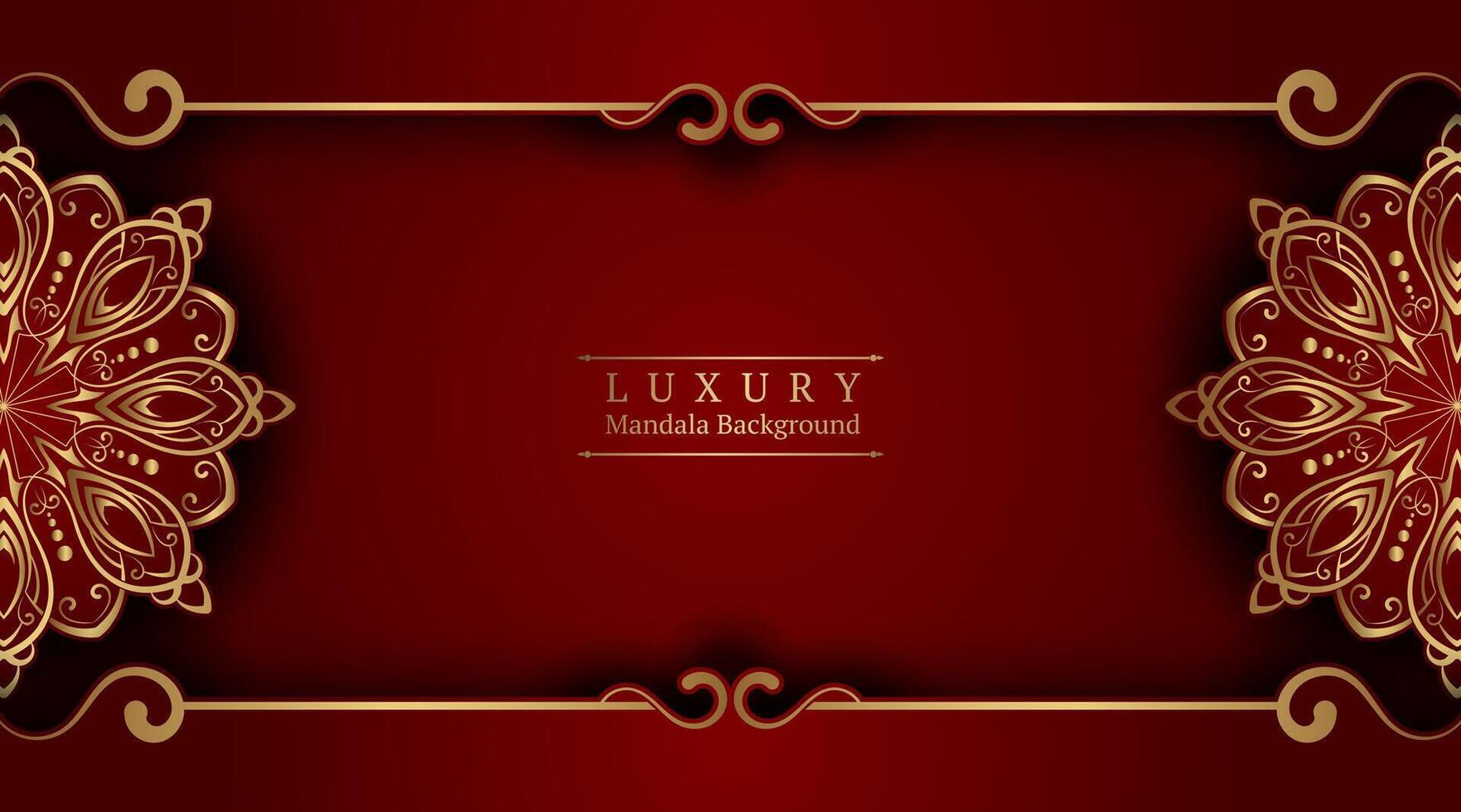 luxury red background, with gold mandala vector
