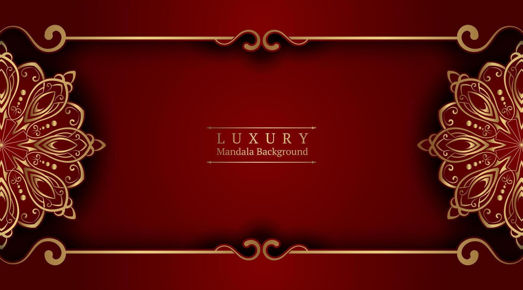 luxury red background, with gold mandala vector