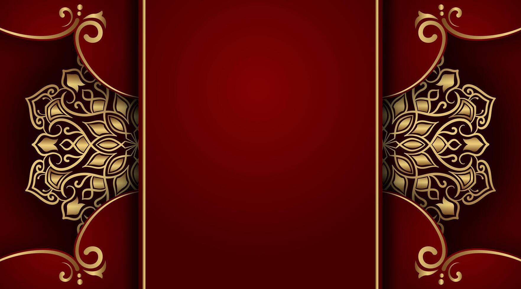 luxury red background, with gold mandala vector