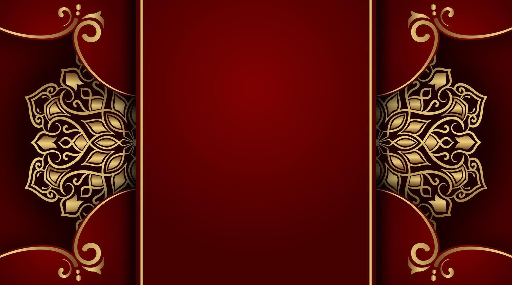 luxury red background, with gold mandala vector