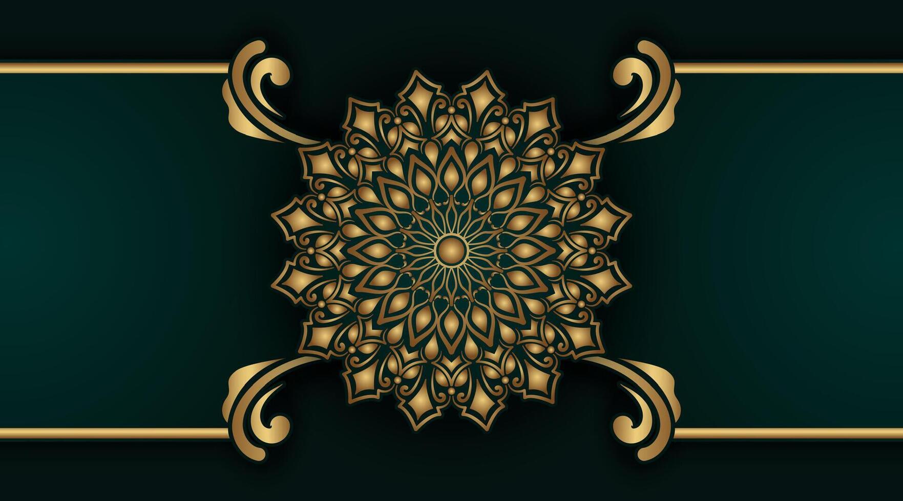 lujo verde fondo, con oro mandala vector