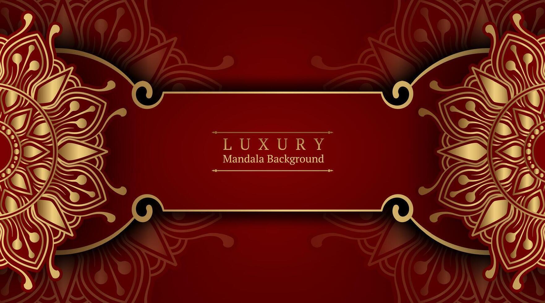 luxury red background, with gold mandala vector