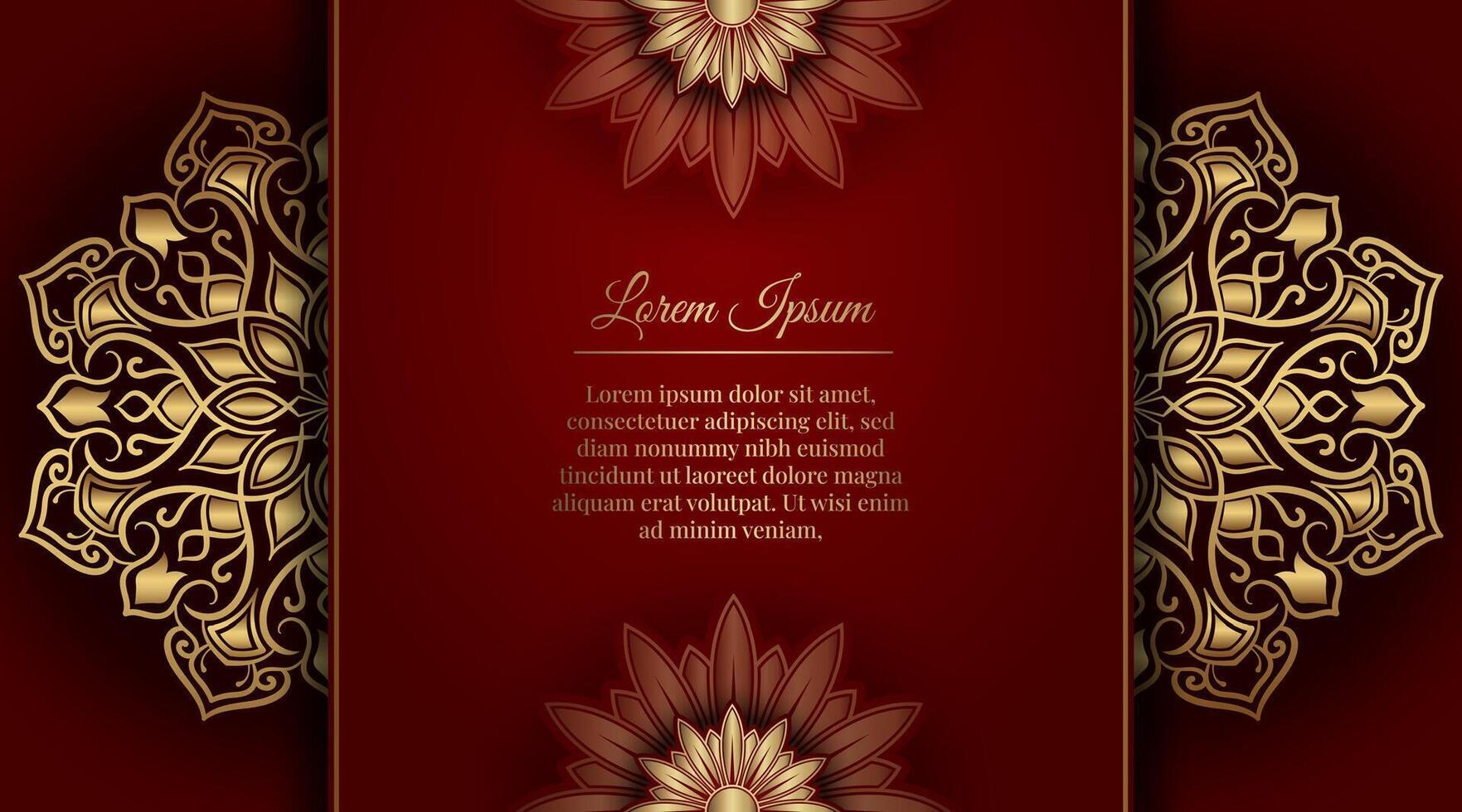 Red background with golden mandala ornament vector
