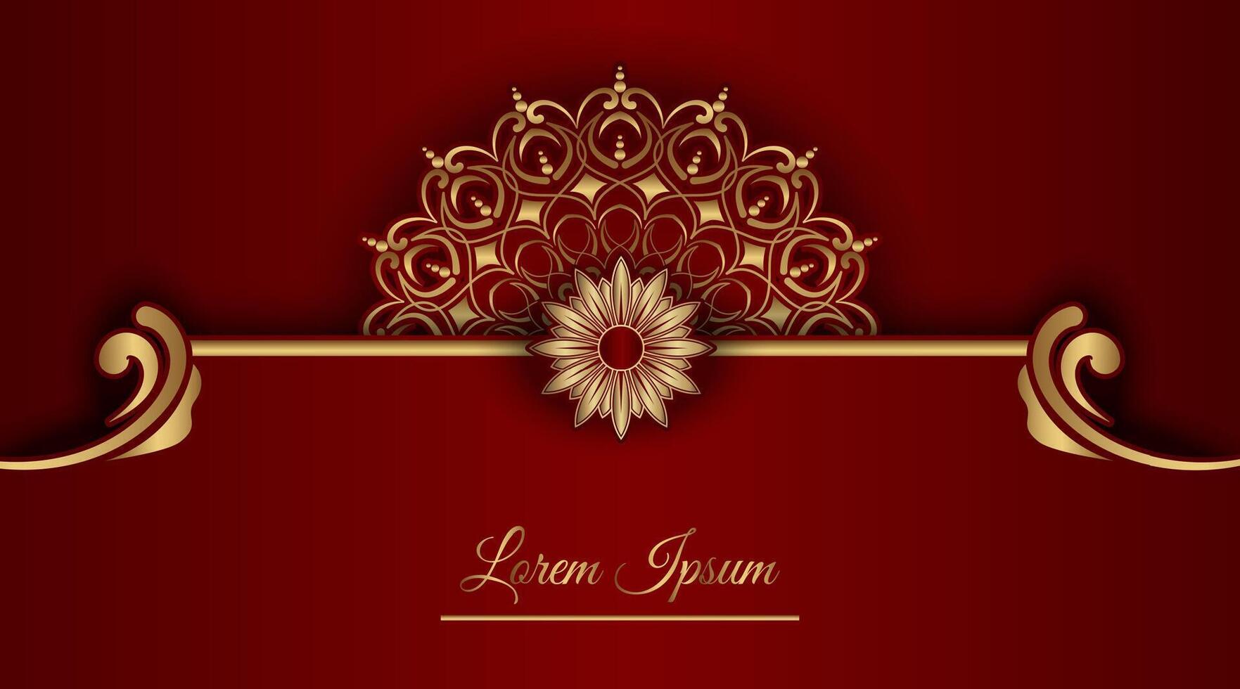luxury red background, with gold mandala vector