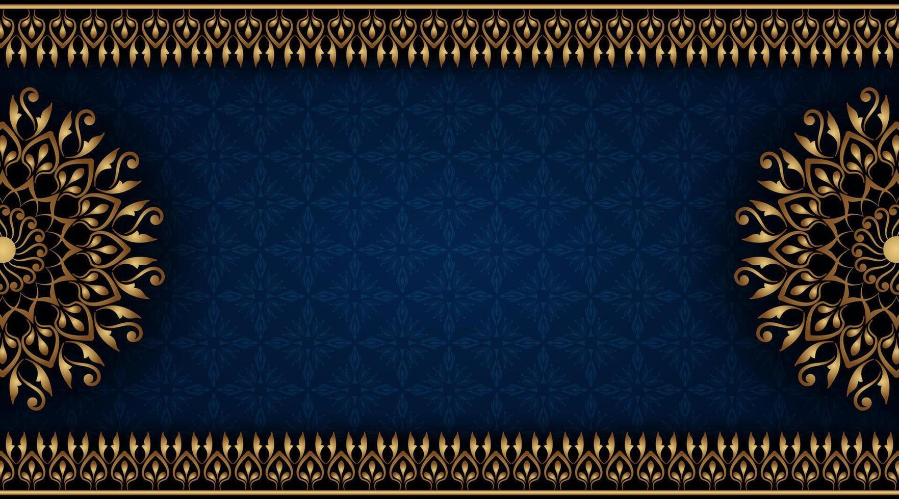Simple blue background  with gold ornamental mandala vector