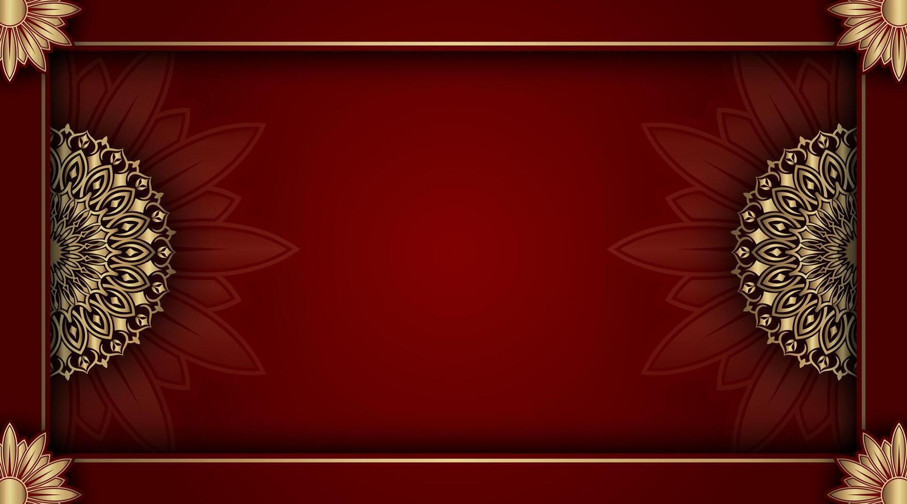 Red background with golden mandala ornament vector