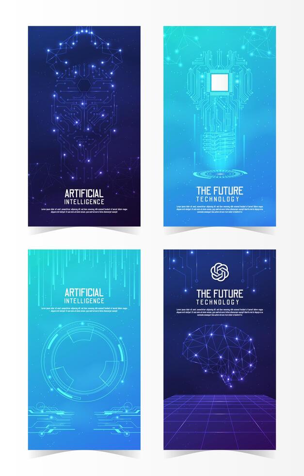 AI Technology Social Media Story Set. Artificial Intelligence in Science and Business, Smart Machine Concept vector
