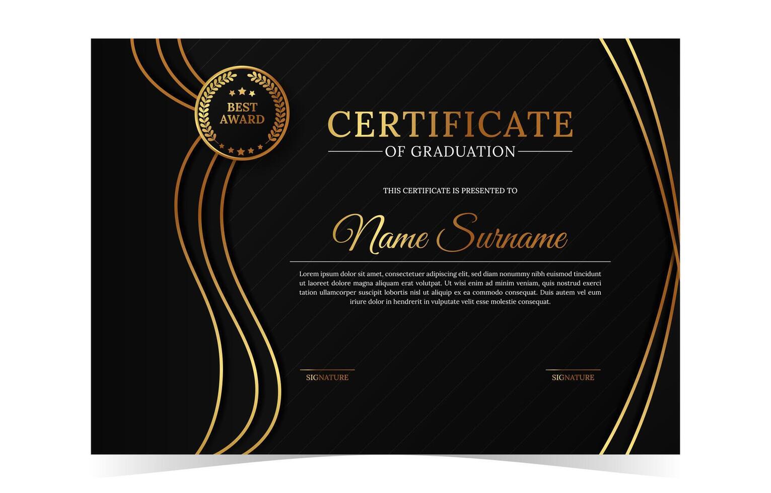 Black Gold Wave Certificate Template vector