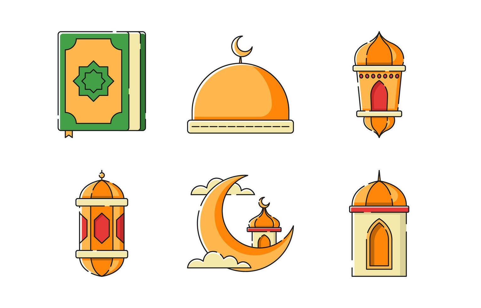 Flat Eid al Fitr Icon Collection vector