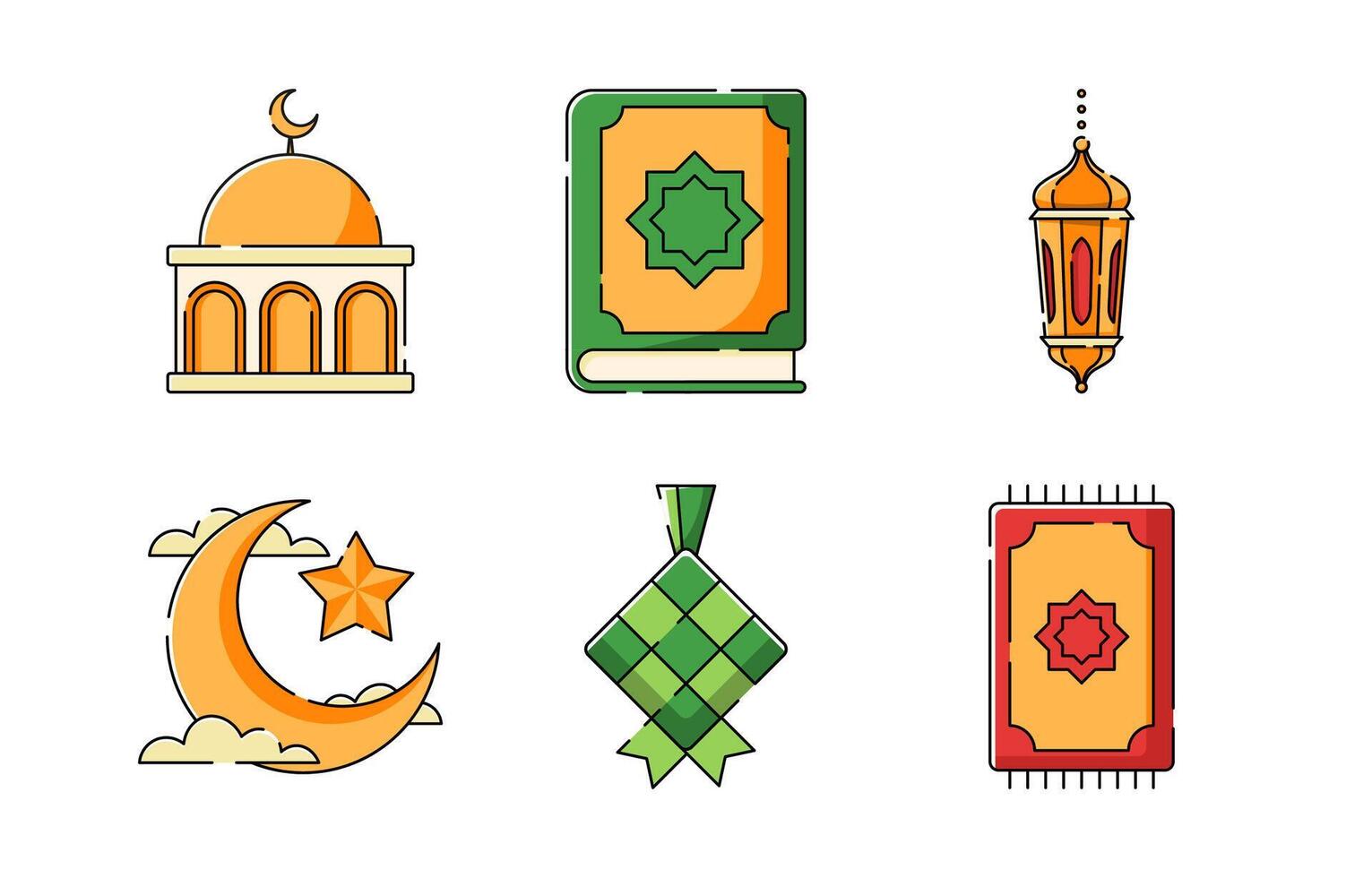 Flat Eid al Fitr Icon Collection vector