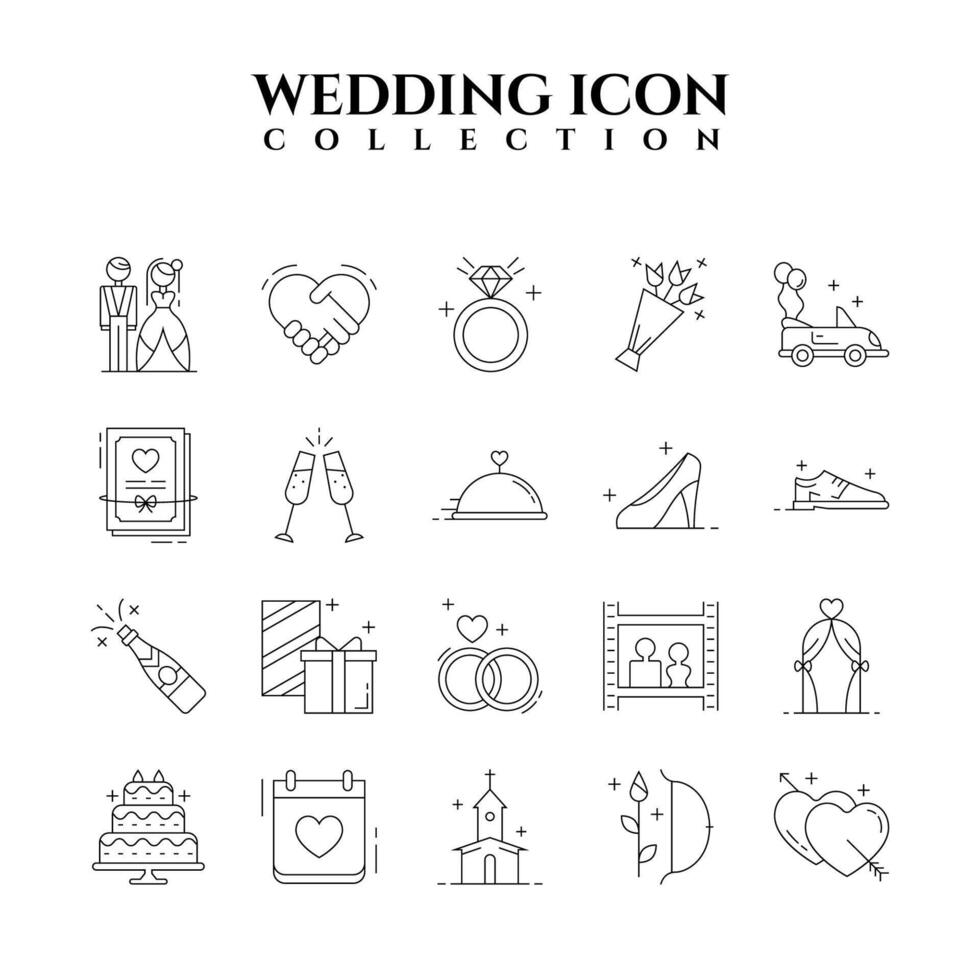 Modern Wedding Love and Romance Icon Collection vector
