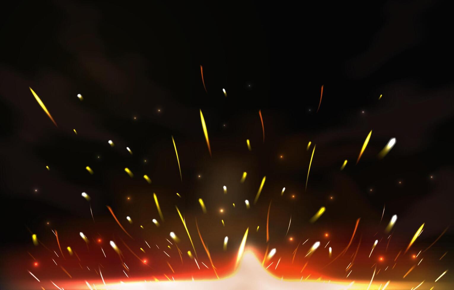 Realistic Flame Flare Fire Sparks on Dark Background. Flying up Sparks, Burning Fire Particles with Smoke Texture vector