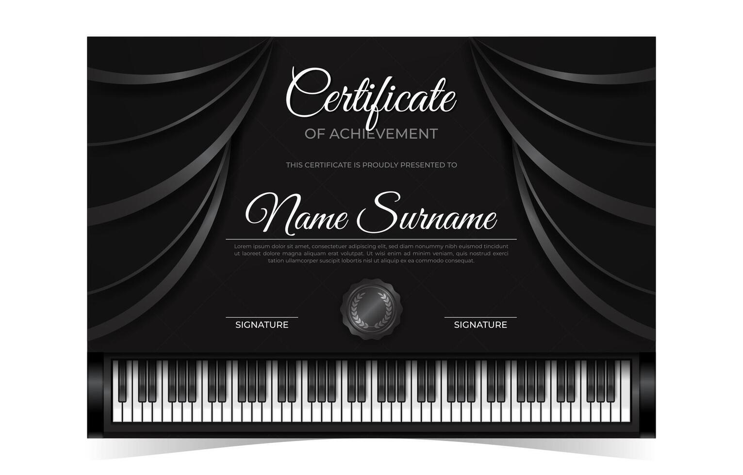 Luxury and Realistic Thematic Music Piano Professional Certificate Template vector