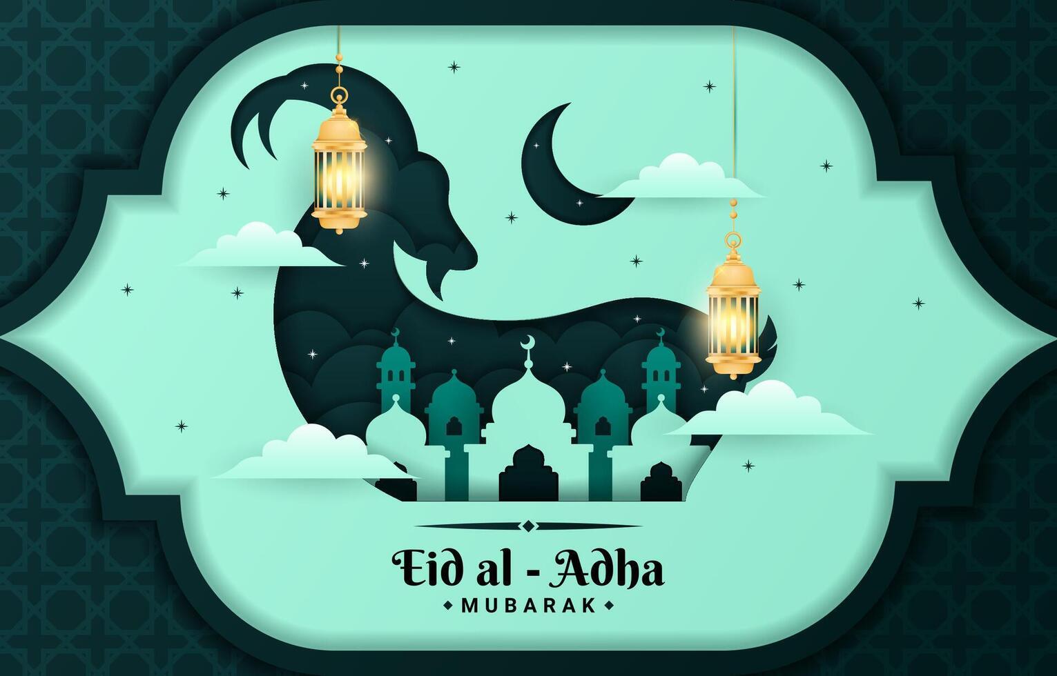 Luxury Eid Al Adha Islamic Background with Mosque and Lantern vector