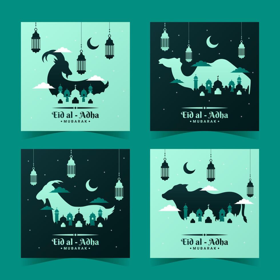 Luxury Eid Al Adha Posts Template with Mosque and Lantern vector