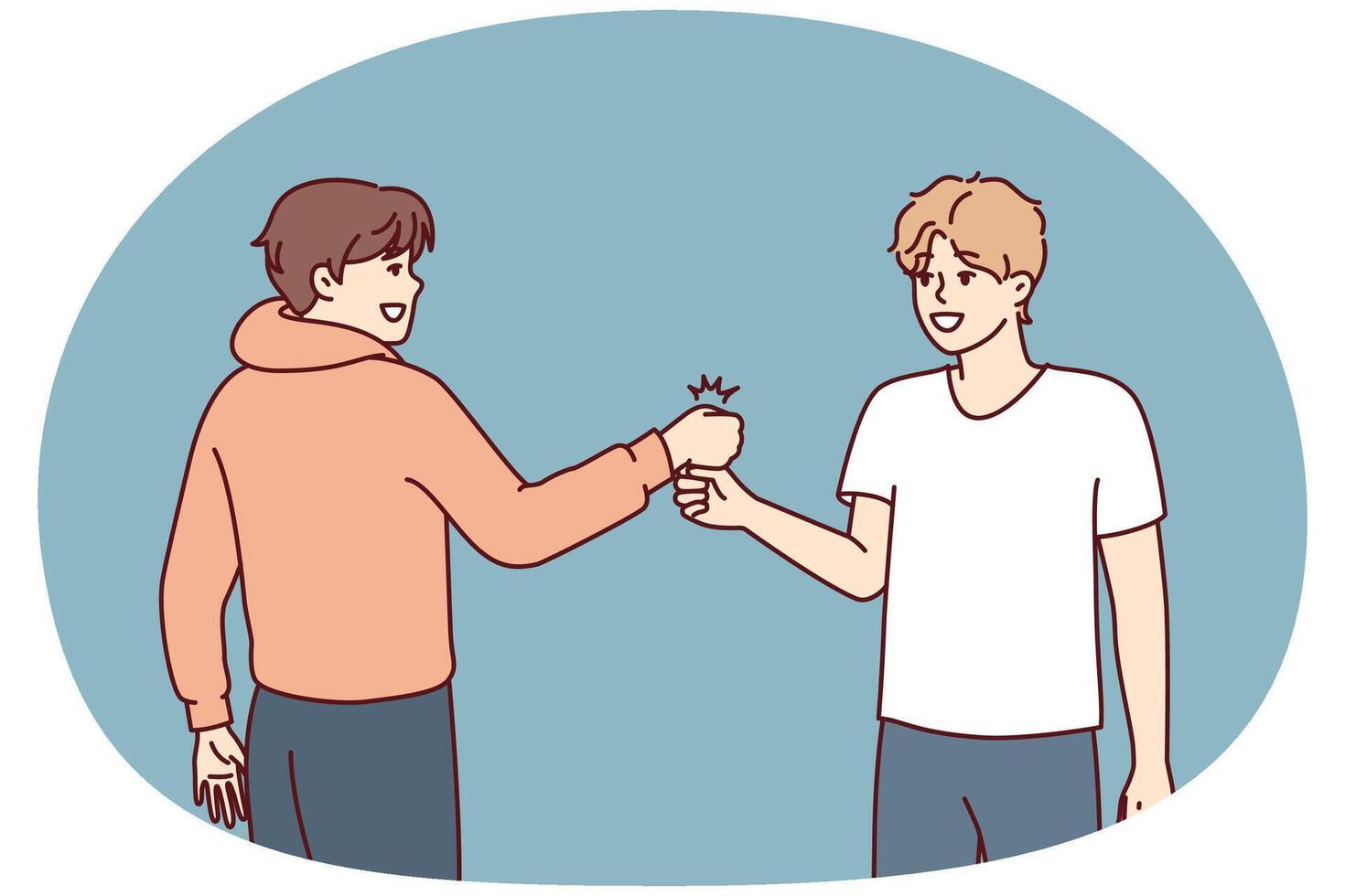 Guys bump their fists when meet, making greeting for members of student fraternity vector