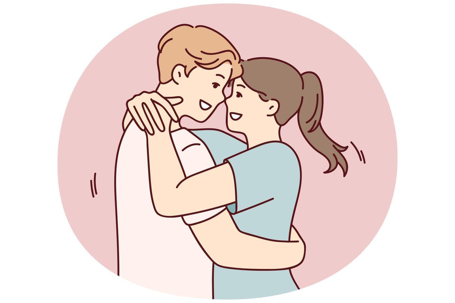 hombre y mujer en amor abrazo después largo separación, alegría a largamente esperado fecha. vector imagen