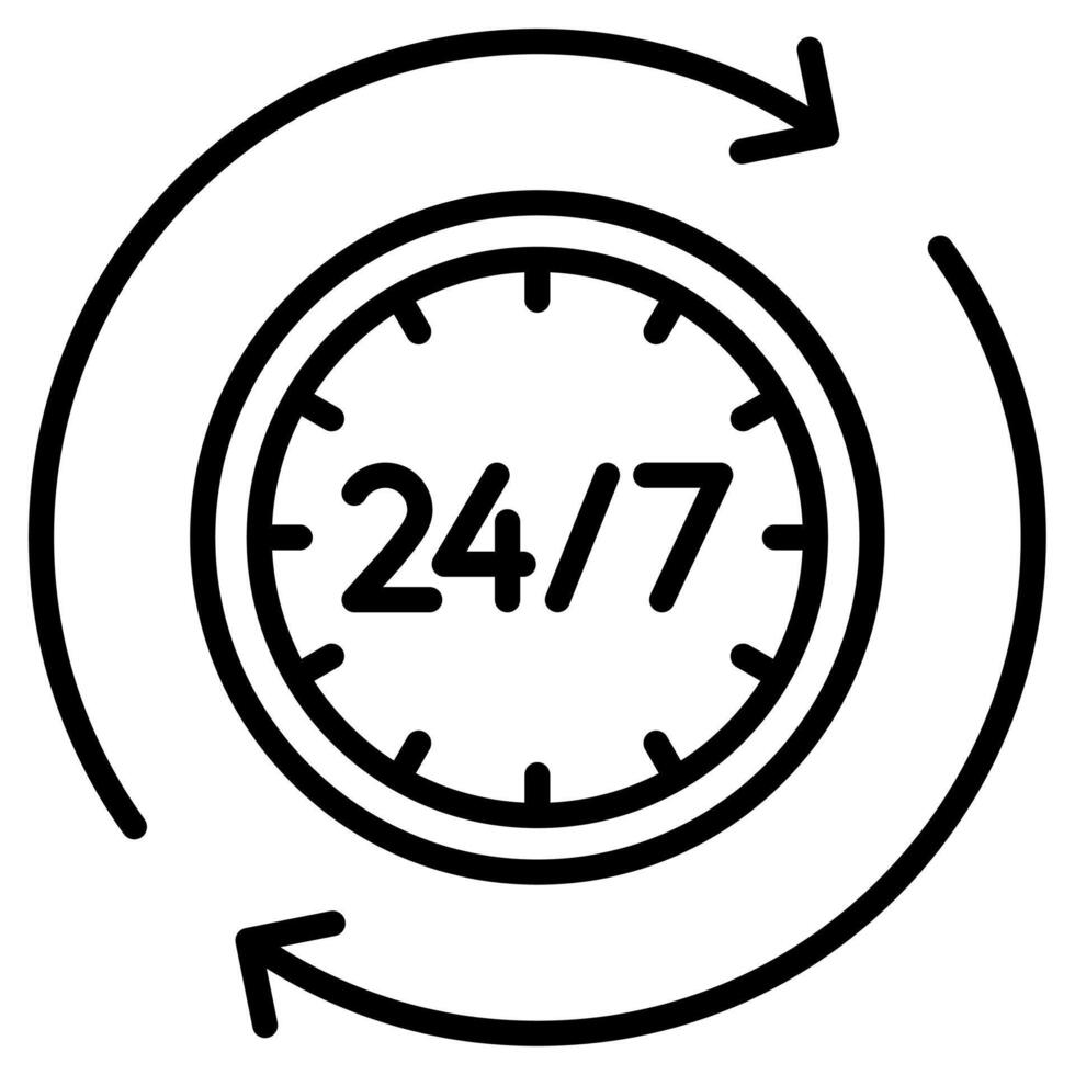 24-7 Availability icon line vector illustration