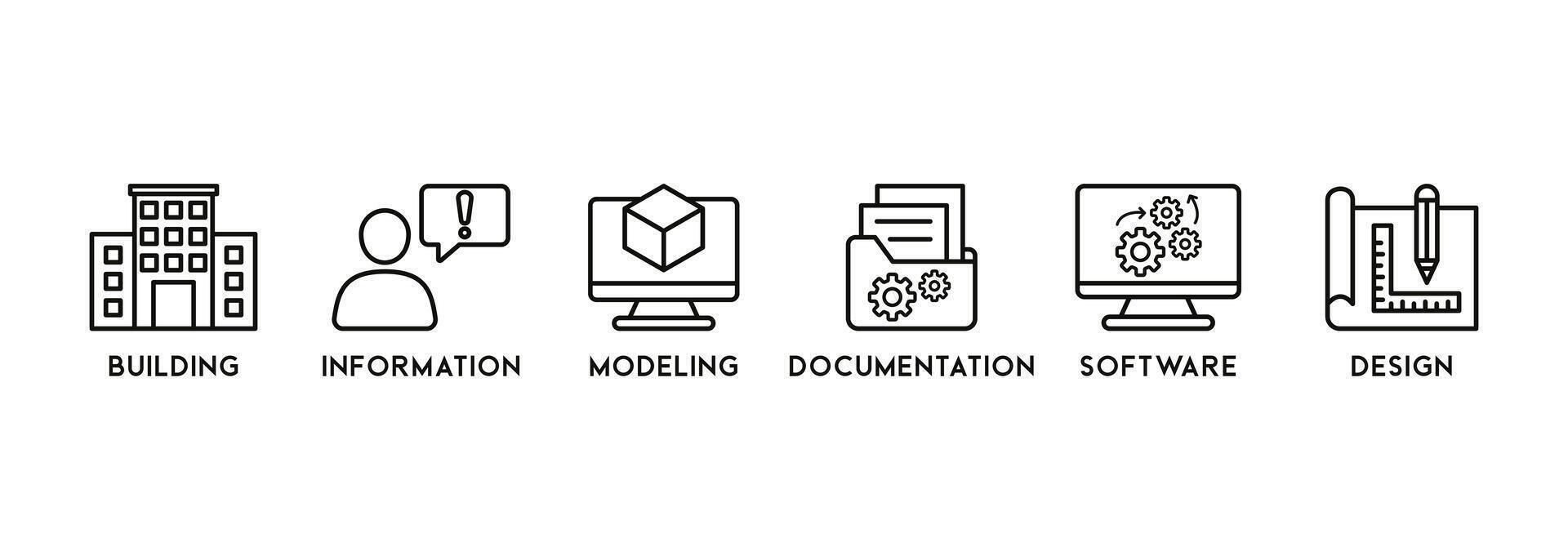 bim icono - vector ilustración . edificio, información, modelado, software, diseño, plan, documentación, infografía, plantilla, presentación, concepto, bandera, pictograma, icono colocar, íconos