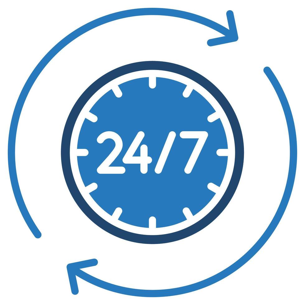 24-7 Availability icon line vector illustration