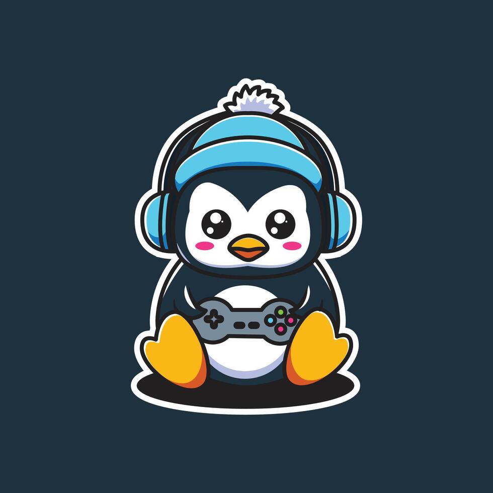 pingüino juego de azar mascota logo vector ilustración