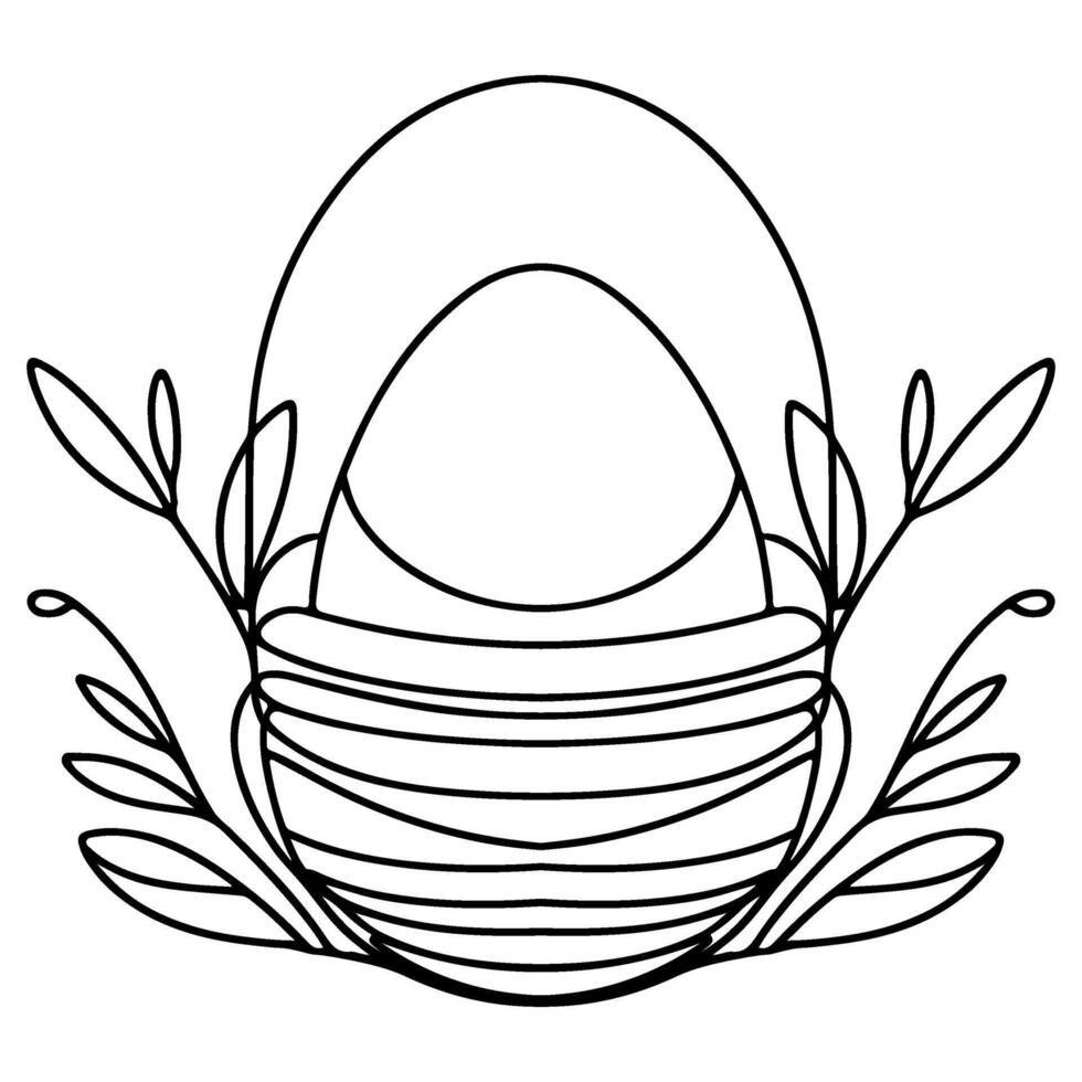 One continuous hand drawing black line basket easter eggs doodle decorated with Many different design for easter egg outline style vector