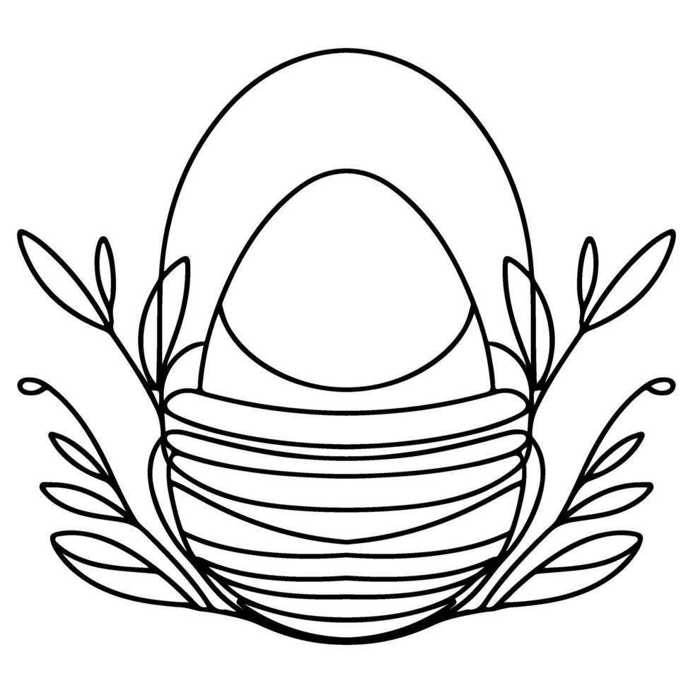 One continuous hand drawing black line basket easter eggs doodle decorated with Many different design for easter egg outline style vector