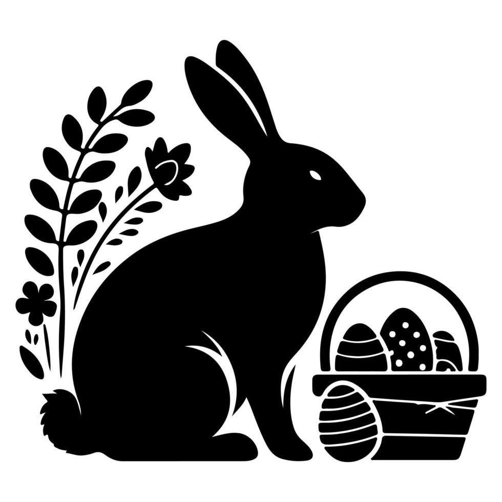 Rabbit shadow silhouette. Bunny black side design for happy easter egg day on transparent background vector