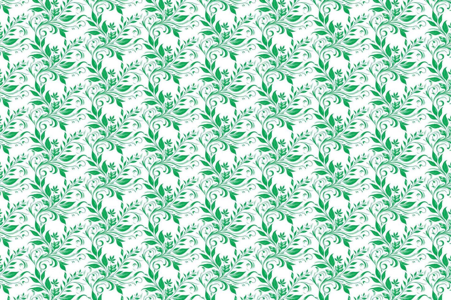 hand draw floral flower seamless pattern of green Floral leaves Spring Square style Vector Design on a white background, Curtain, carpet, wallpaper, clothing, wrapping