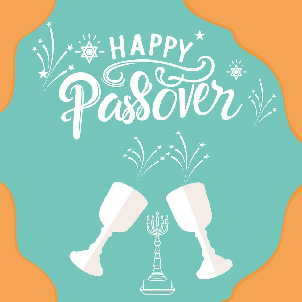 happy Passover text post banner. hand drawing lettering square template background Vector illustration