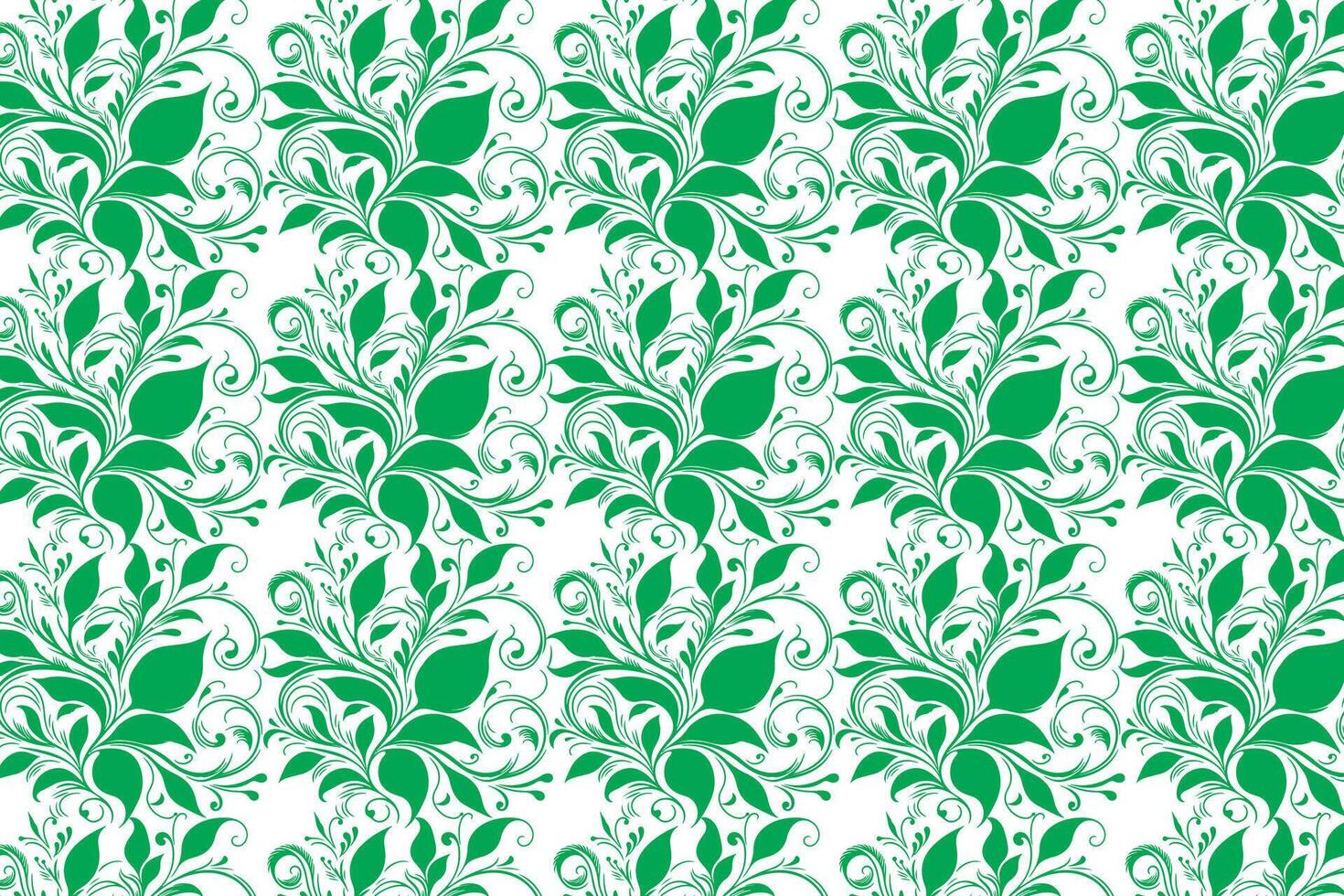 hand draw floral flower seamless pattern of green Floral leaves Spring Square style Vector Design on a white background, Curtain, carpet, wallpaper, clothing, wrapping