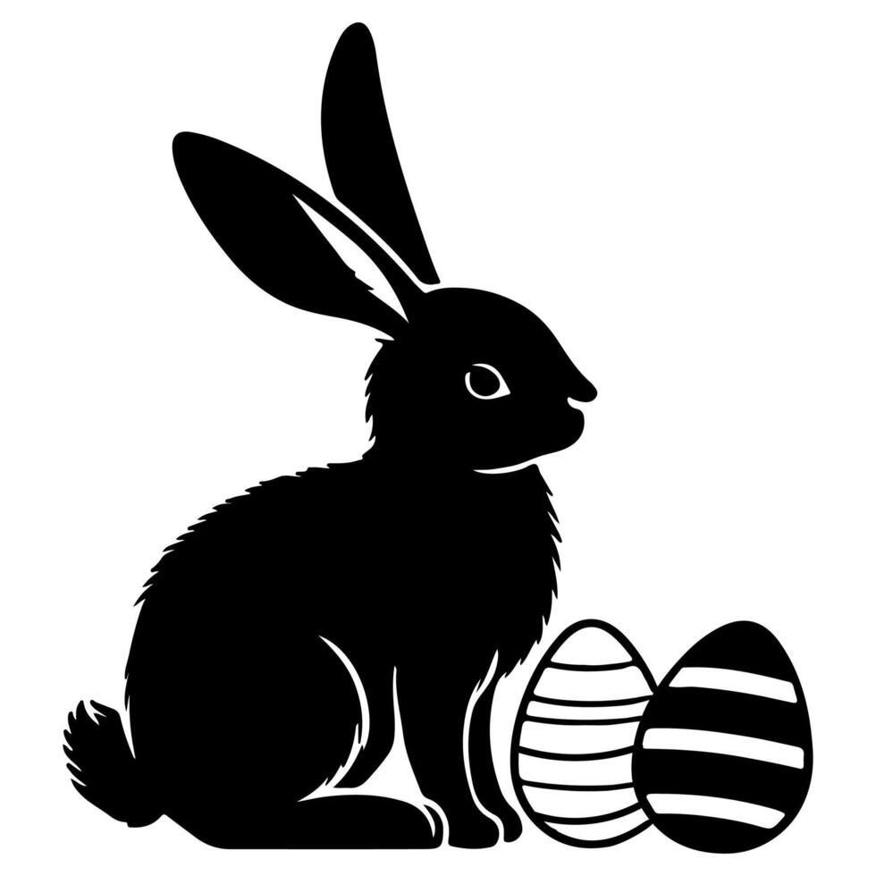 Rabbit shadow silhouette. Bunny black side design for happy easter egg day on transparent background vector