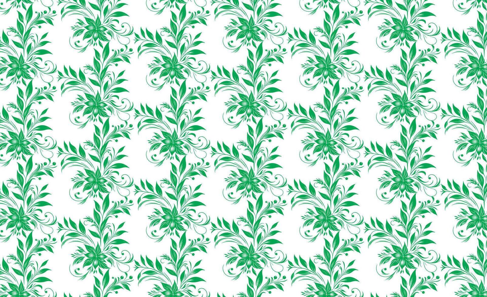 hand draw floral flower seamless pattern of green Floral leaves Spring Square style Vector Design on a white background, Curtain, carpet, wallpaper, clothing, wrapping