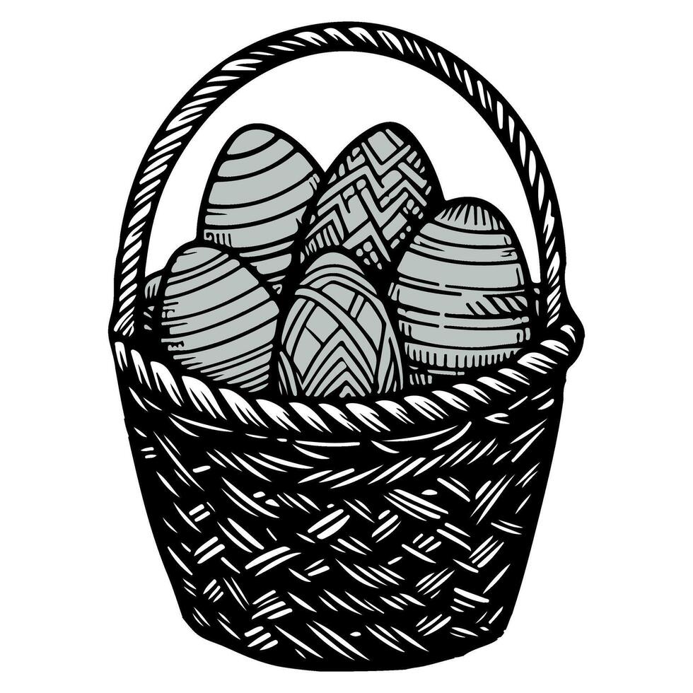 uno continuo mano dibujo negro línea cesta Pascua de Resurrección huevos garabatear decorado con muchos diferente diseño para Pascua de Resurrección huevo contorno estilo vector