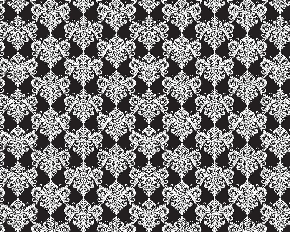 Damask Fabric textile seamless pattern Luxury decorative  Ornamental white floral vintage decoration black  Background. Curtain, carpet, wallpaper, clothing, wrapping, textile vector
