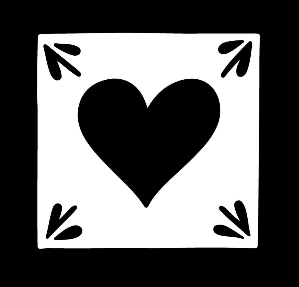 Hand drawn black lines art simple square heart shape border frame. Doodle sketch style decorative element vector for banner, poster, wedding