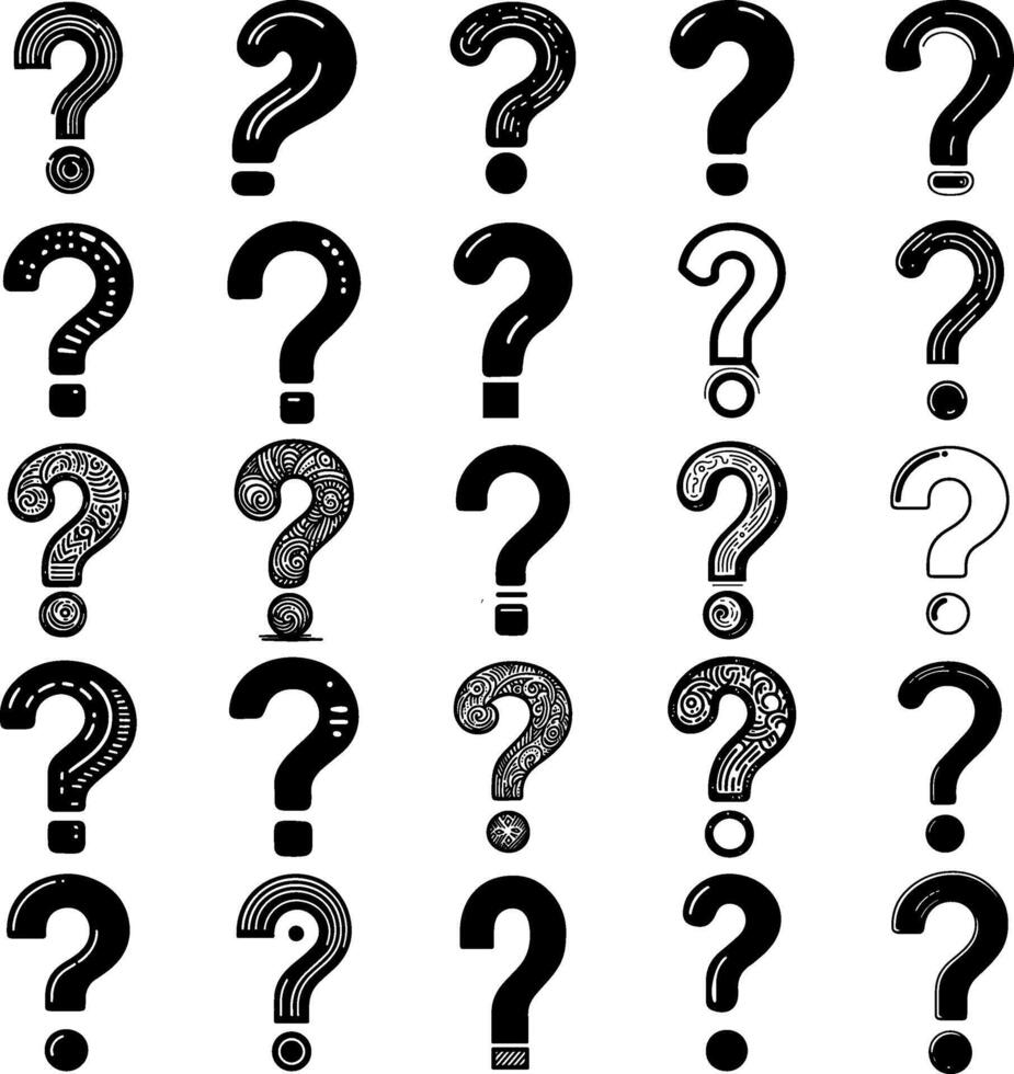 question mark symbol black outline art icon set. hand drawing . mark sign doodle style design flat vector