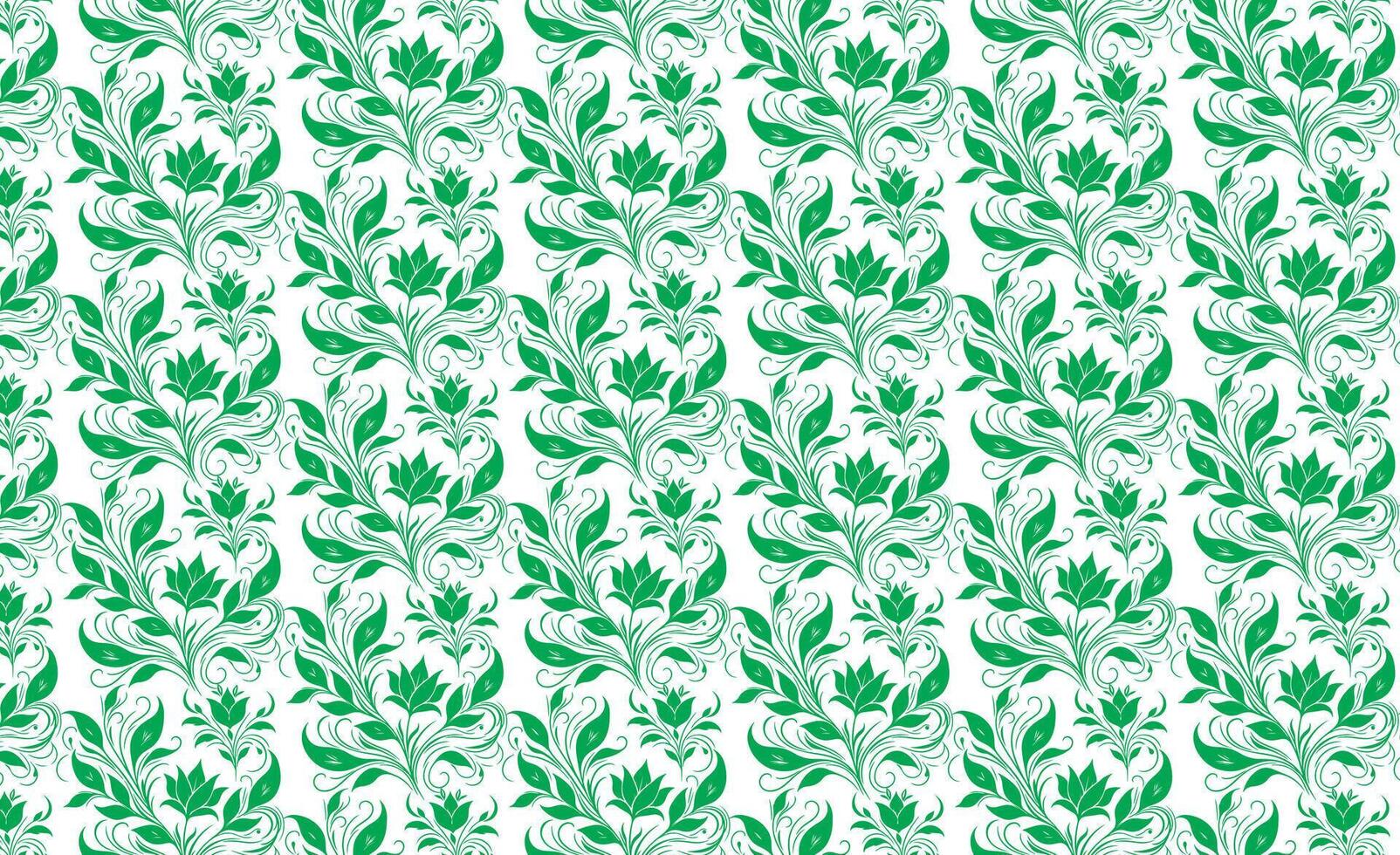 hand draw floral flower seamless pattern of green Floral leaves Spring Square style Vector Design on a white background, Curtain, carpet, wallpaper, clothing, wrapping