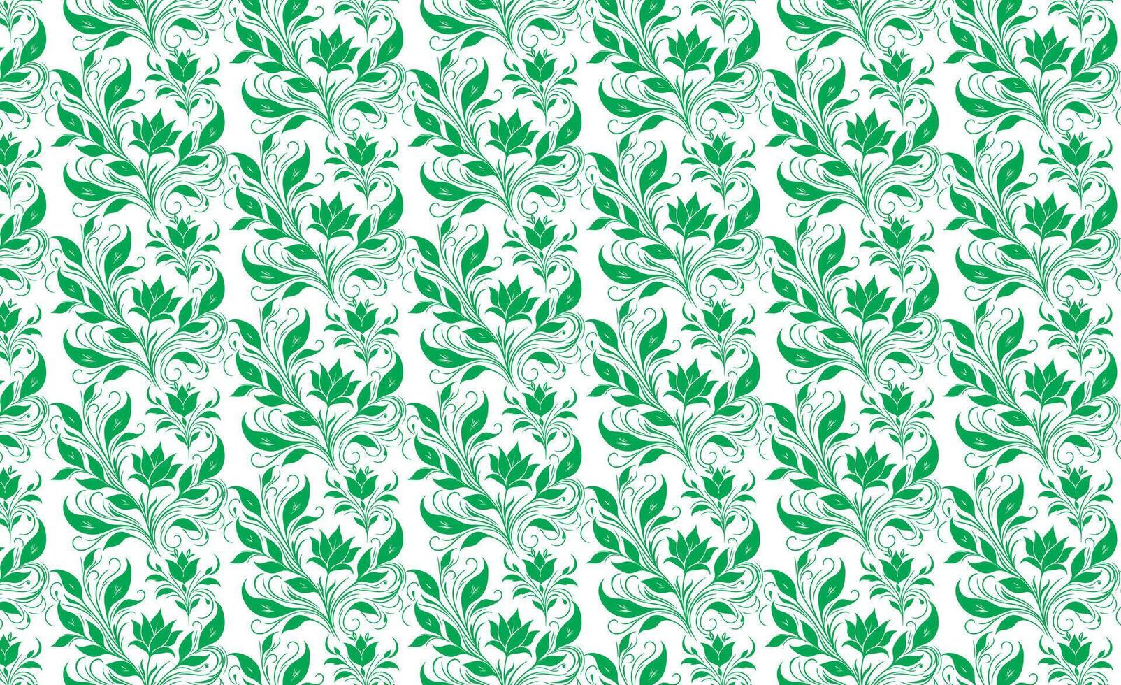 hand draw floral flower seamless pattern of green Floral leaves Spring Square style Vector Design on a white background, Curtain, carpet, wallpaper, clothing, wrapping