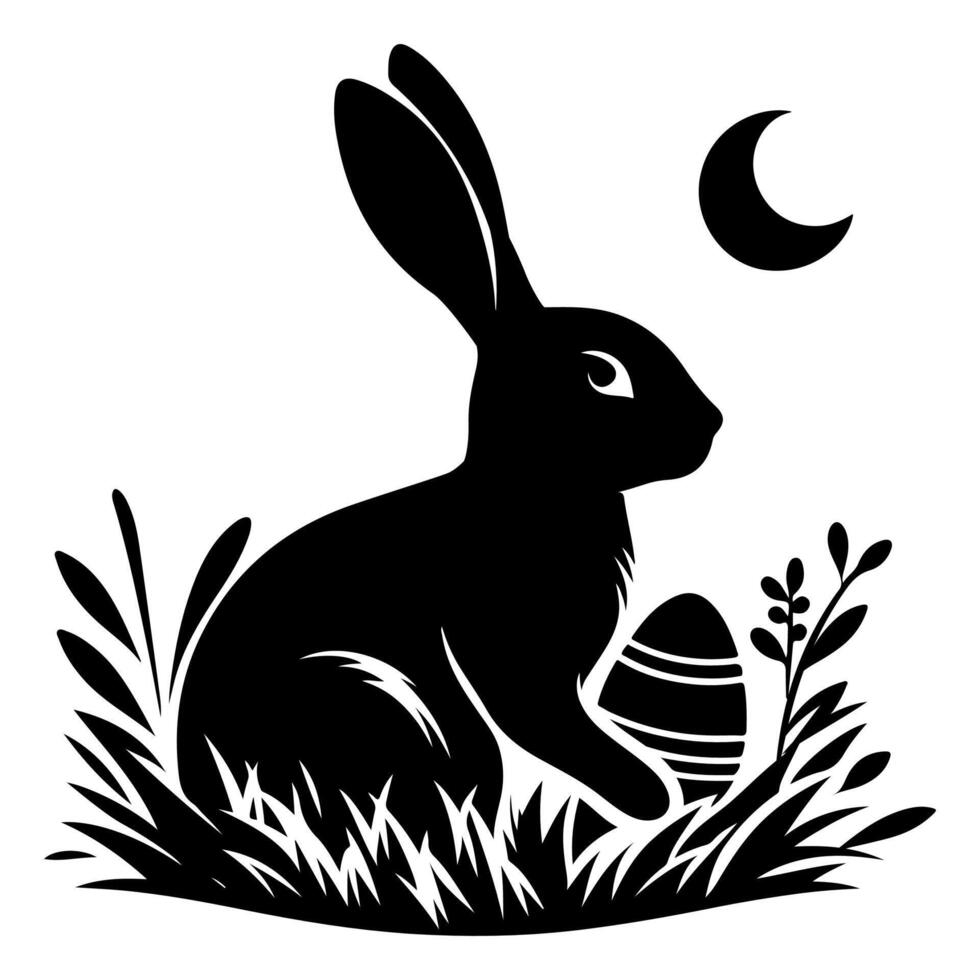 Rabbit shadow silhouette. Bunny black side design for happy easter egg day on transparent background vector