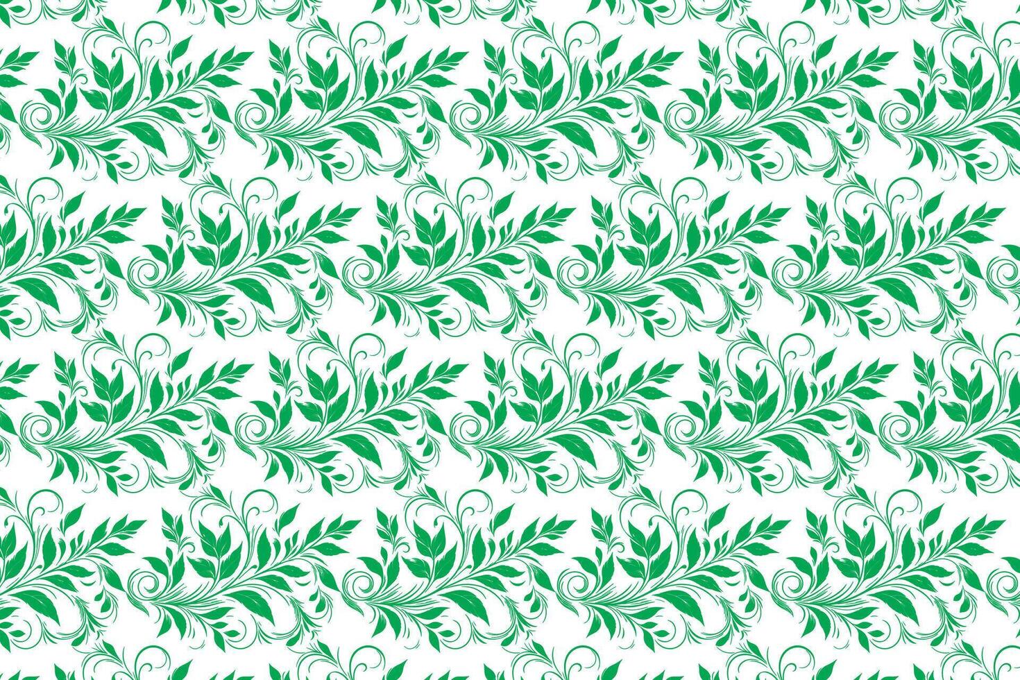 hand draw floral flower seamless pattern of green Floral leaves Spring Square style Vector Design on a white background, Curtain, carpet, wallpaper, clothing, wrapping