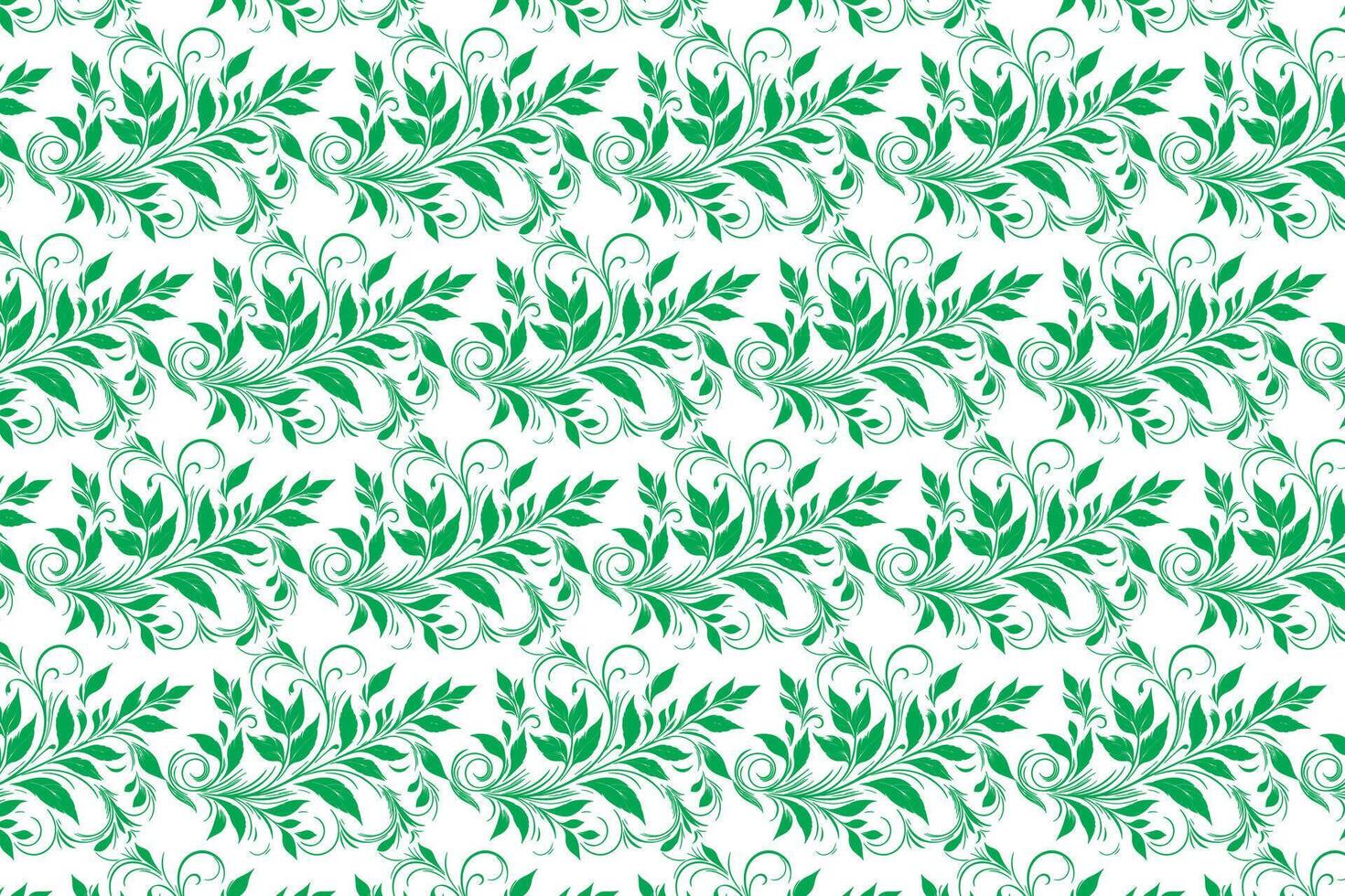 hand draw floral flower seamless pattern of green Floral leaves Spring Square style Vector Design on a white background, Curtain, carpet, wallpaper, clothing, wrapping