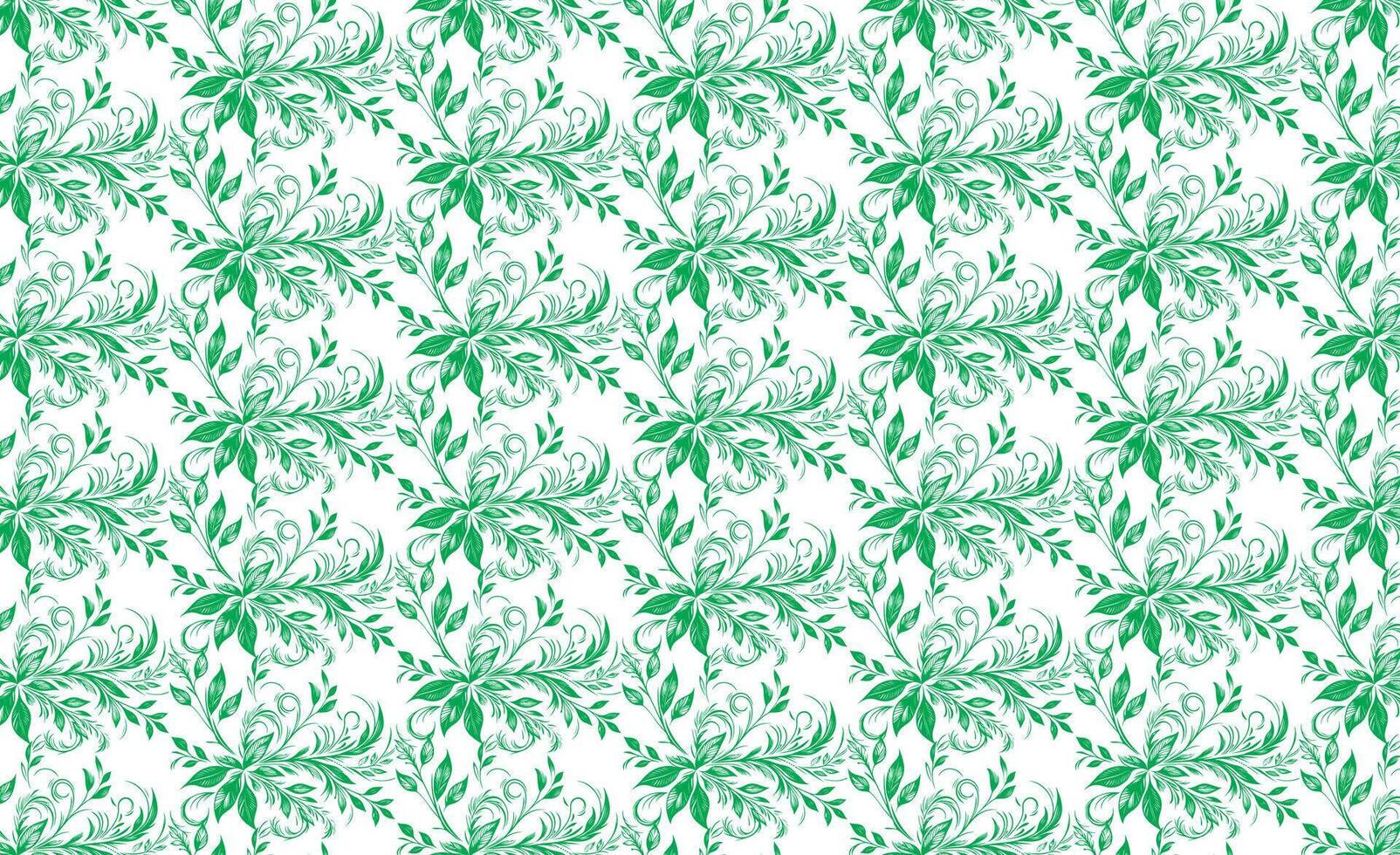 hand draw floral flower seamless pattern of green Floral leaves Spring Square style Vector Design on a white background, Curtain, carpet, wallpaper, clothing, wrapping
