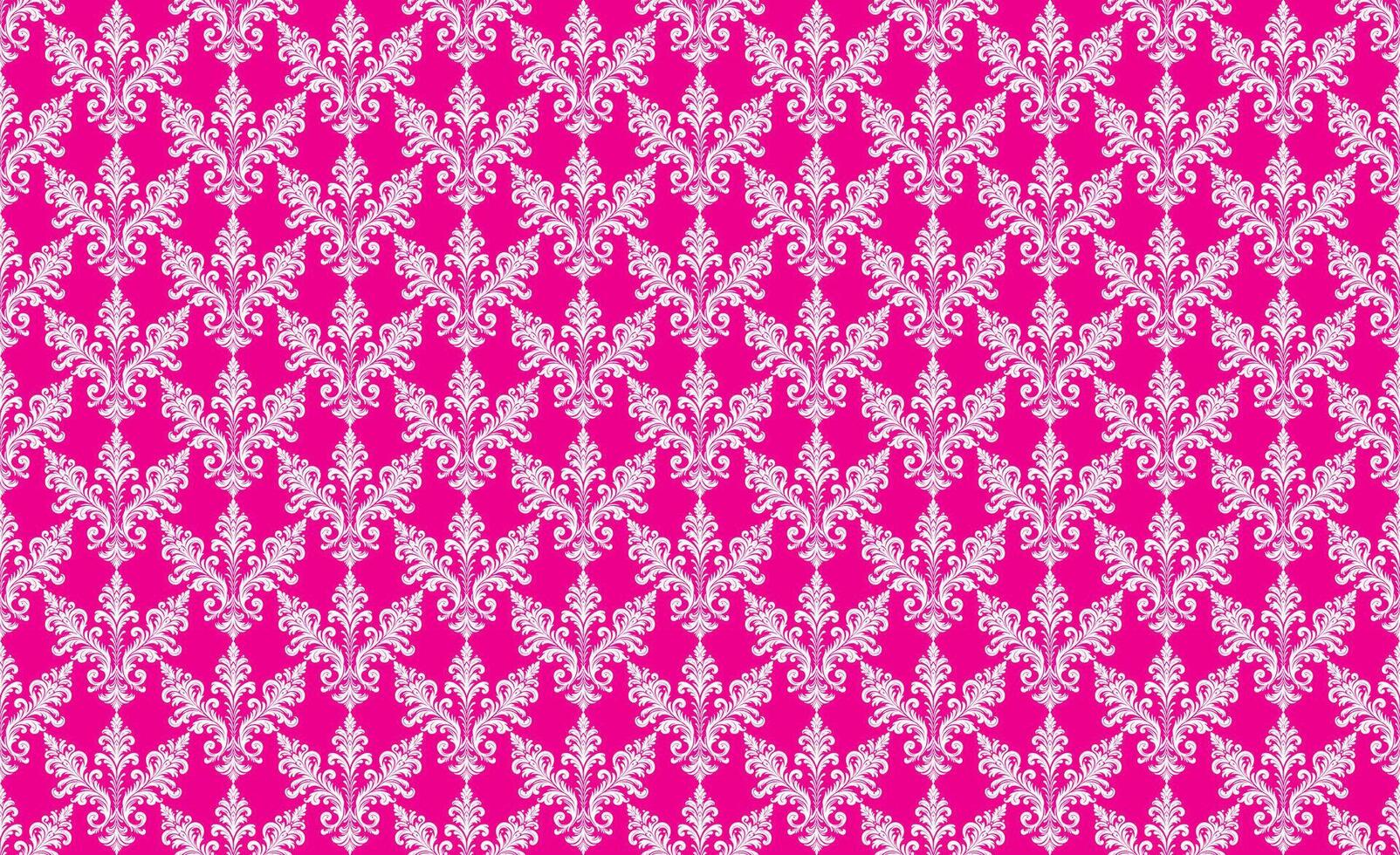 Damask Fabric textile seamless pattern pink backgground Luxury decorative Ornamental floral vintage style. Curtain, carpet, wallpaper, clothing, wrapping, textile vector