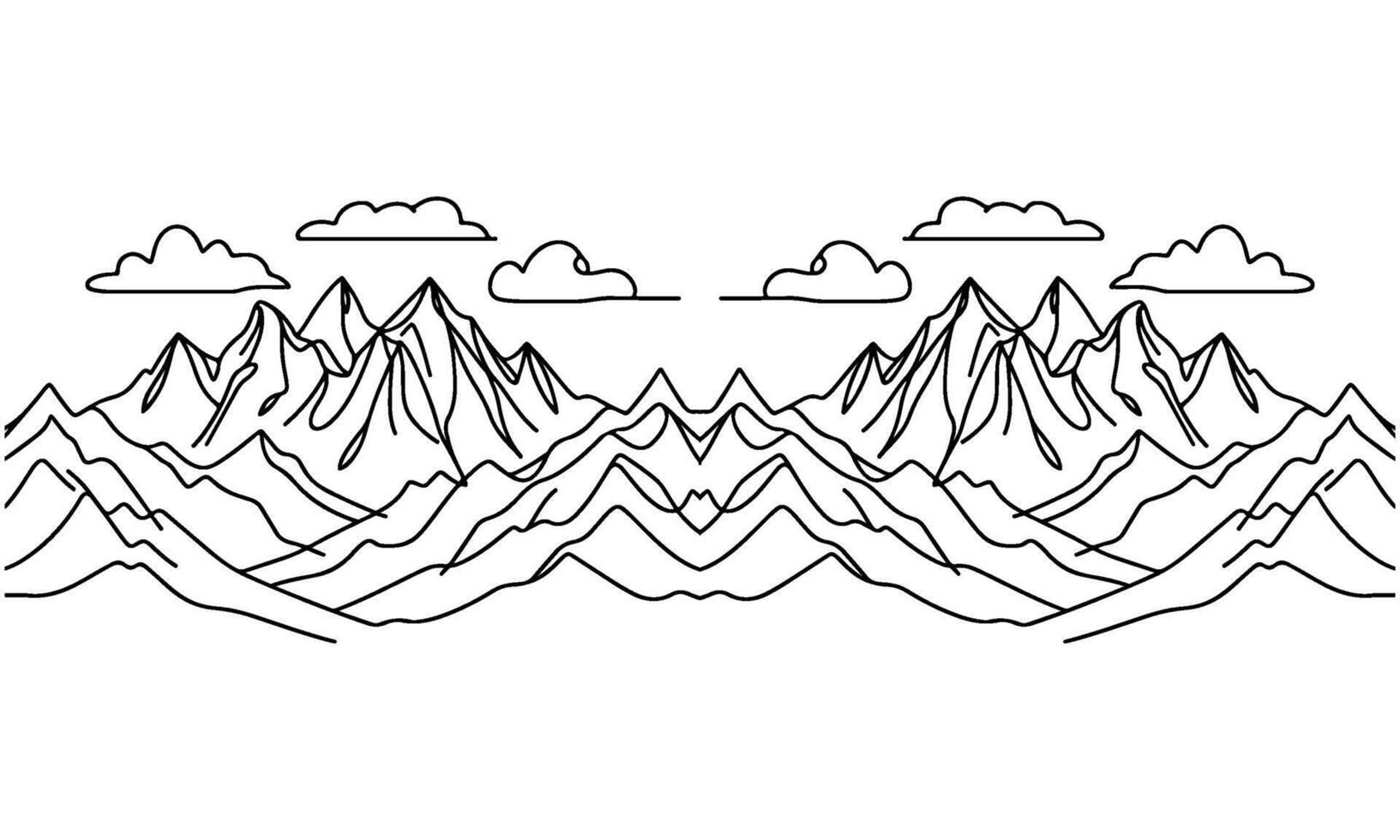 drawing mountain with forest pine trees landscape black line Sketch art Hand drawn linear style vector illustration