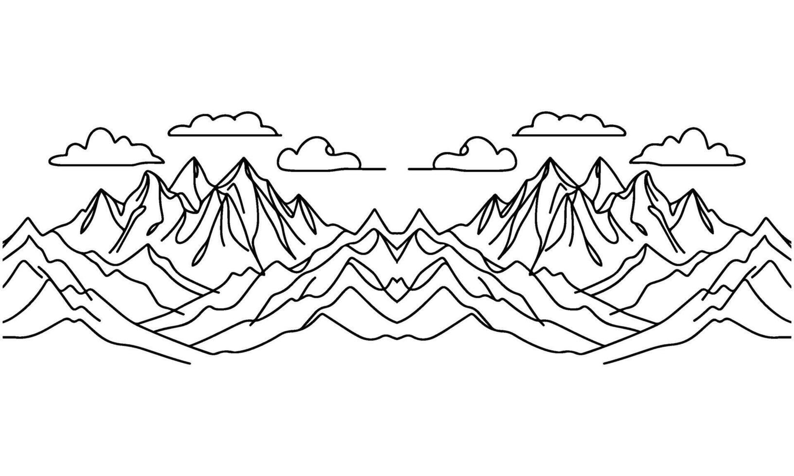 drawing mountain with forest pine trees landscape black line Sketch art Hand drawn linear style vector illustration