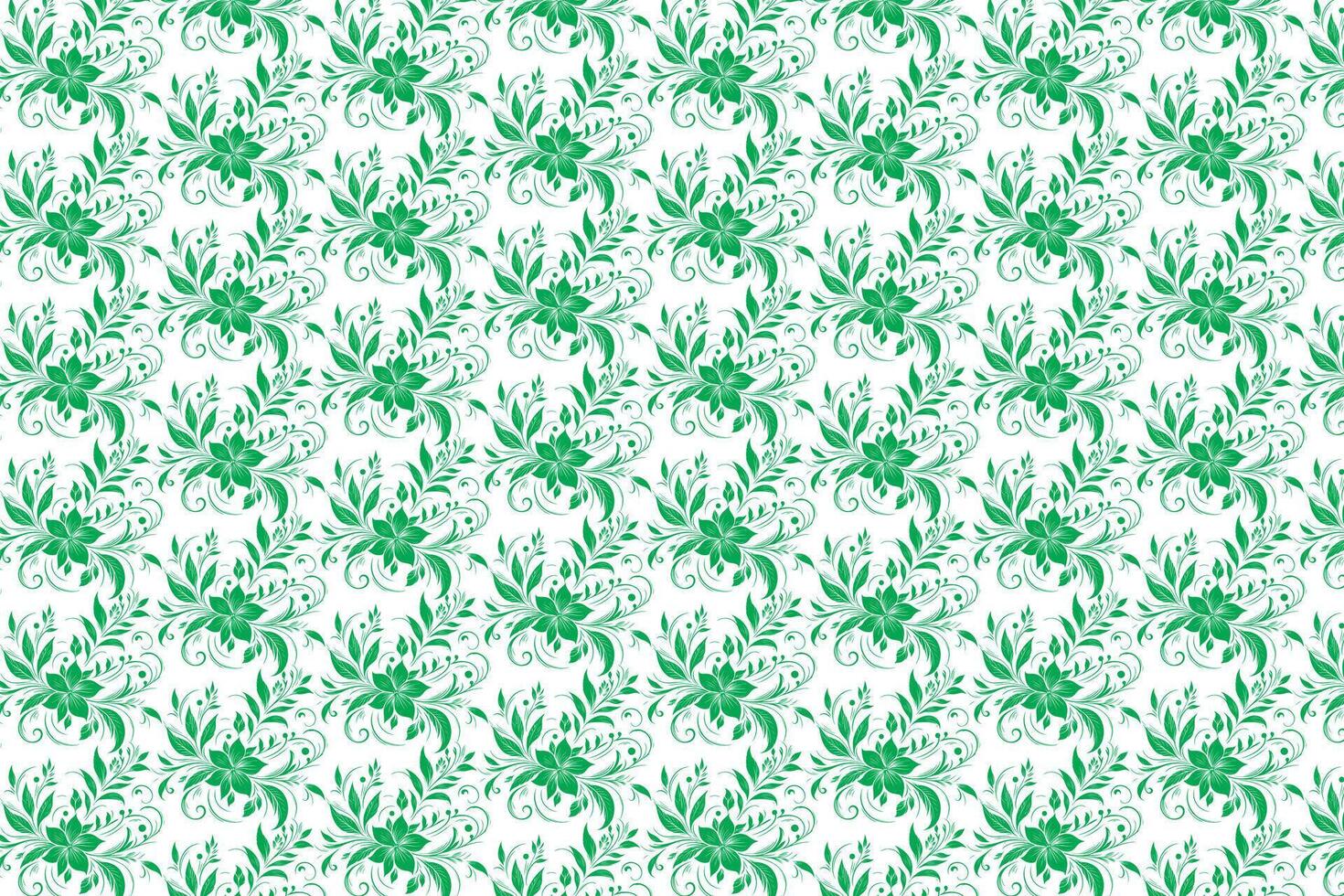 hand draw floral flower seamless pattern of green Floral leaves Spring Square style Vector Design on a white background, Curtain, carpet, wallpaper, clothing, wrapping