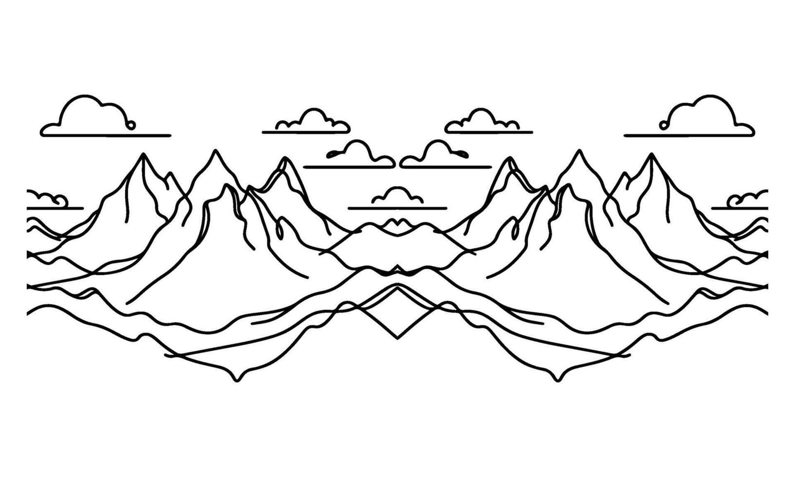 drawing mountain with forest pine trees landscape black line Sketch art Hand drawn linear style vector illustration