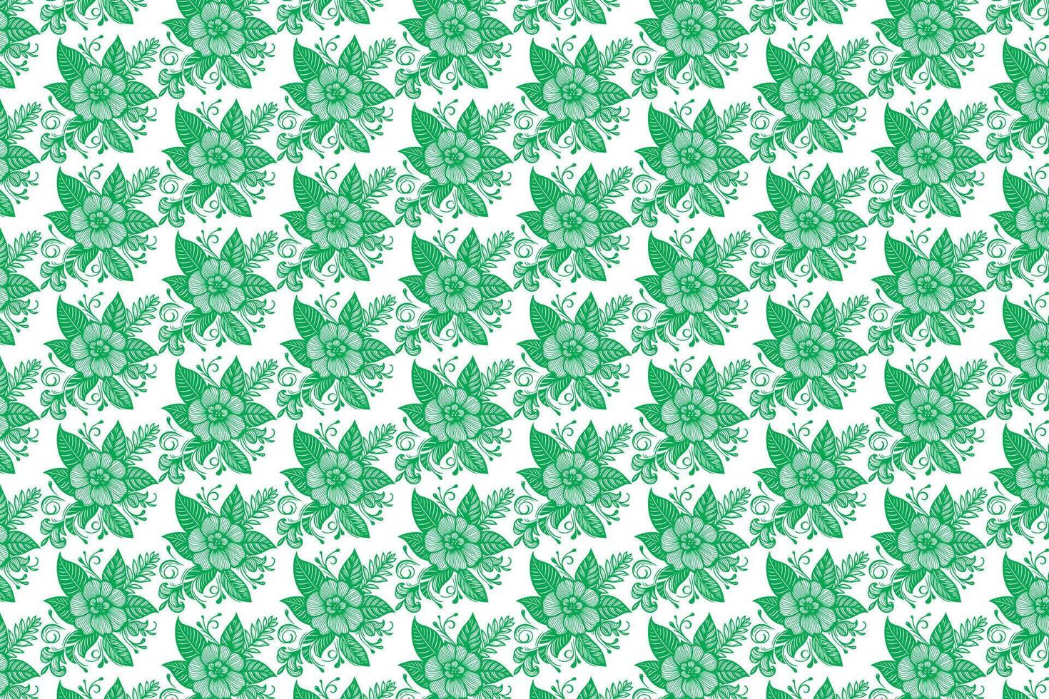 hand draw floral flower seamless pattern of green Floral leaves Spring Square style Vector Design on a white background, Curtain, carpet, wallpaper, clothing, wrapping